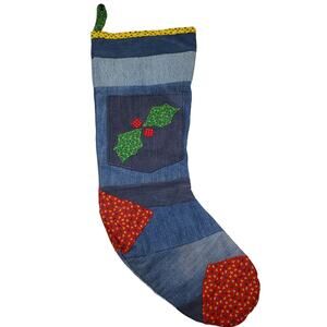 Vintage Denim Christmas Stockings Pair Deadstock Fabric Handmade Stockings